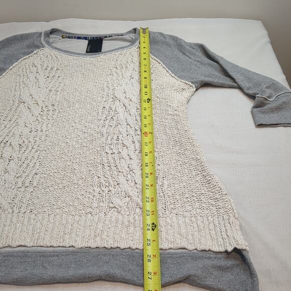 Dolan Anthropologie Womens M Boho Gray 3/4 Sleeve Sweater Cream Crocheted Top - Picture 11 of 12